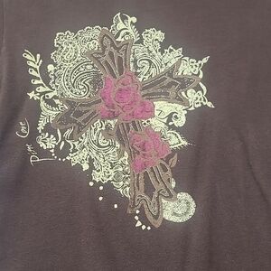 Dark Brown T-shirt Y2k Christian Cross Rose Paisley Short Sleeve